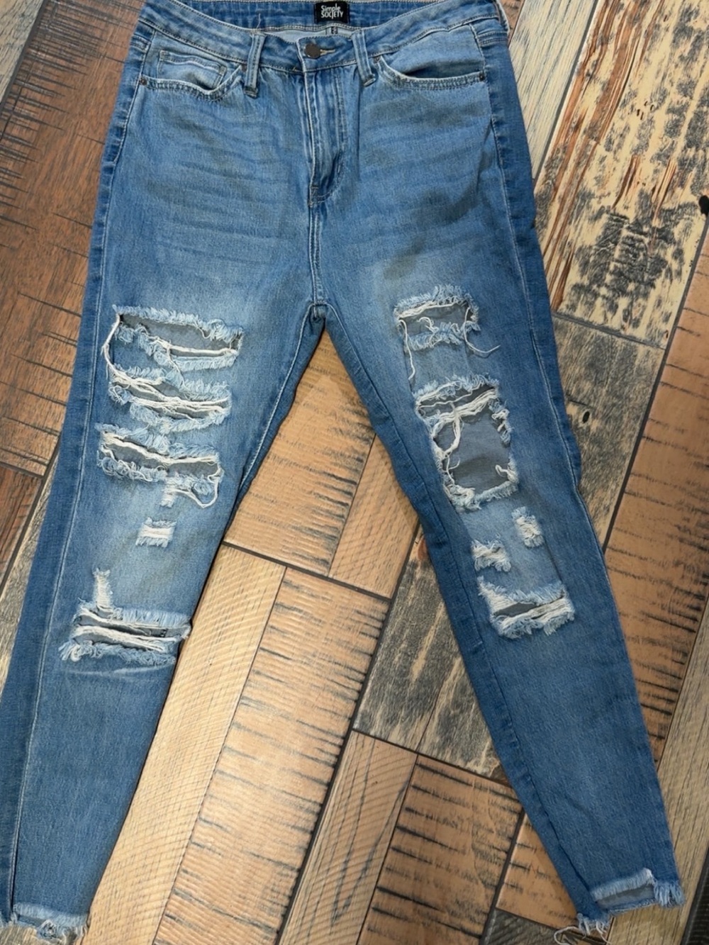 Distressed Ankle Crop Jeans - Medium Blue by Sorry (Women's)